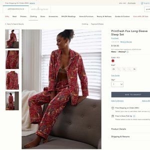 Anthropologie x Printfresh Fox Long-Sleeve Sleep Set - SMALL